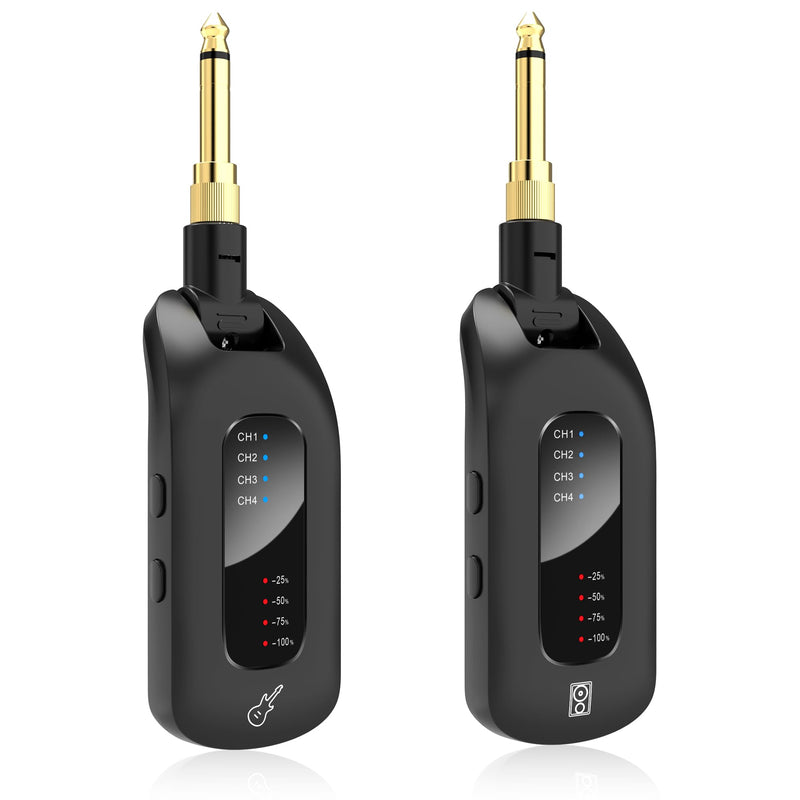5.8GHz Wireless Guitar Audio System - Rechargeable Transmitter and Receiver with 4 Channels, Low Latency and Over 164ft Long Range Transmission, Compatible Guitar Bass Electric Instruments 5.8GHz