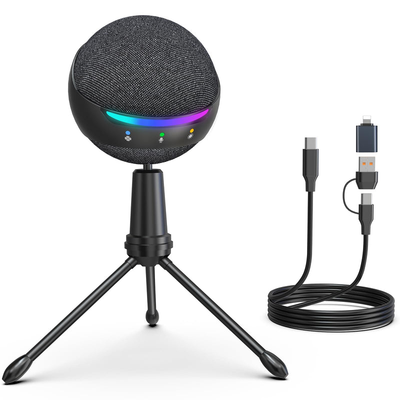 [AUSTRALIA] - ZealSound RGB USB Microphone for iPhone/PC,Mic for Phone,ASMR,Gaming,Noise Cancel Microphones with Touch Mute/Echo/Volume Gain,Real Time Monitor,Podcast,Zoom YouTube Discord Twitch Video 