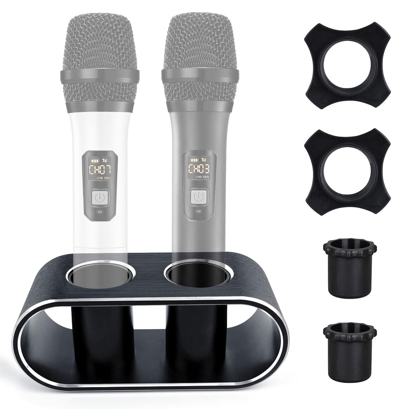 BILIONE Aluminum Alloy Desktop Microphones Storage Holder, Fashionable Tabletop Mics Organizer for Karaoke Wireless Microphones(Black) Black