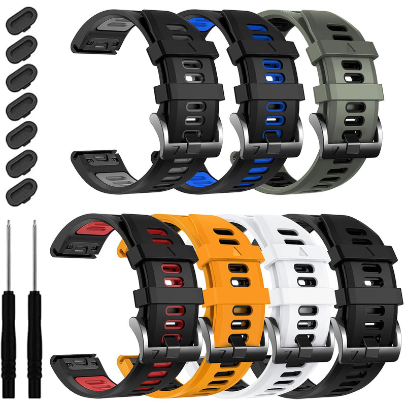 EZMVZKU 26mm Quickfit Watchbands for Fenix 8 AMOLED 51mm/Fenix 7X/7X Pro/6X/6X Pro/5X Plus/3 HR, Sport Silicone Straps Compatible with Garmin Enduro 3/2/Descent Mk3i/Epix Pro/Tactix 8 AMOLED 51mm 7pack3