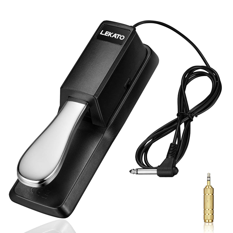 LEKATO Universal Sustain Pedal for Keyboard with Polarity Switch, 1/4'' 6.35mm TS Plug with 1/8" 3.5mm TRS Adapter, Fit for Digital Piano Electric Keyboards Midi Synthesizer 6.35MM Plug & 3.5MM Adpater