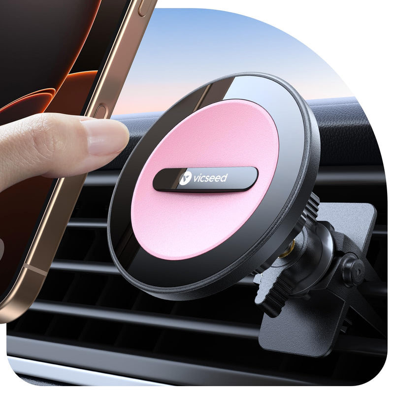 VICSEED for MagSafe Car Mount [Upgraded Strong Magnetic & Won't Break Vent] | Stable Travel Magnetic Phone Holder, 360° Adjustable, Hands Free for iPhone 17 16 15 14 13 12 Pro Max All Phones, Pink