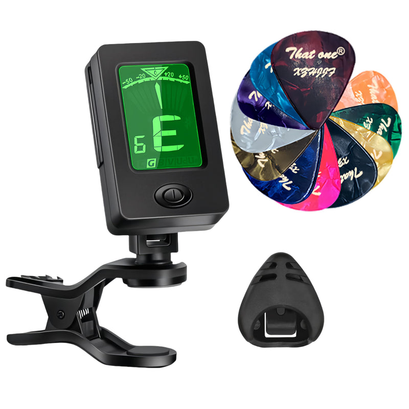 40pcs Guitar Picks,Guitar Tuner Clip on Chromatic Digital Tuner, Guitar tuner, Guitar Picks, Suitable for acoustic guitar, electric guitar, bass (0.46 0.71 0.96 1.2mm)
