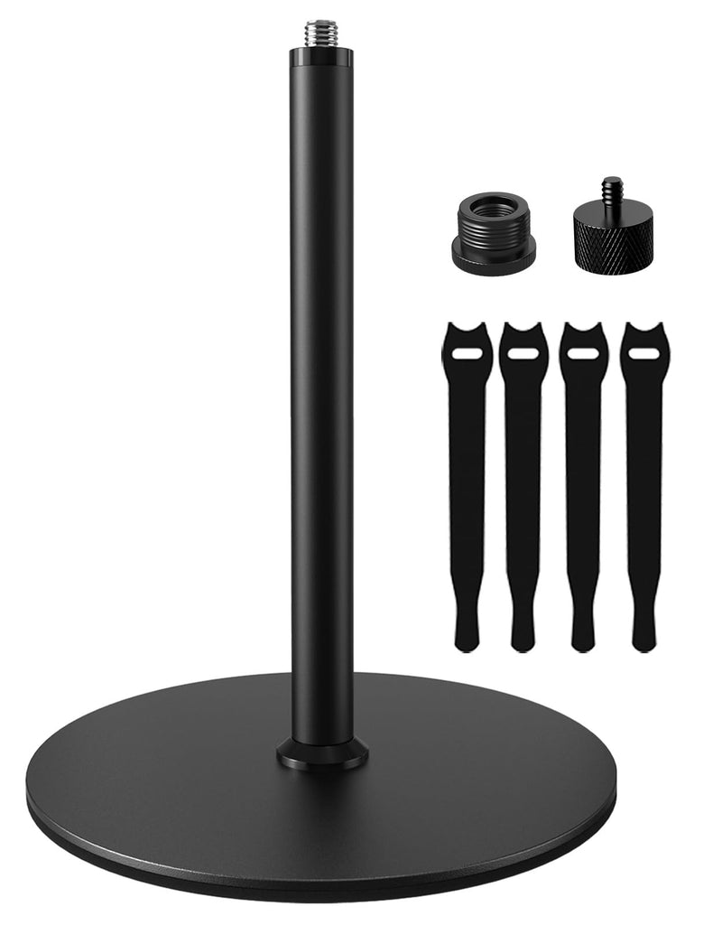 Desktop Microphone Stand, Weighted Base & Wide Compatibility, 3/8" Table Mic Stand with 5/8" and 1/4" Screw Adapters & Cable Ties, Ideal for Multi Microphone Holder, Podium, Podcasts, Meeting