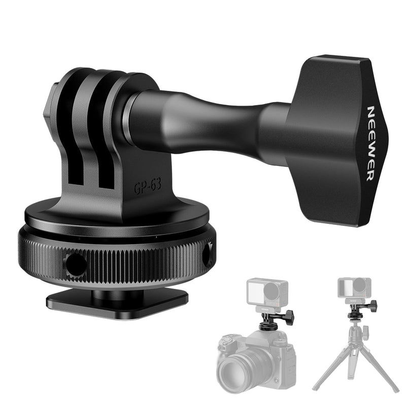 [AUSTRALIA] - NEEWER Action Camera Cold Shoe Mount Adapter Compatible with GoPro Accessories Go Pro DJI Insta360 AKASO, Metal 1/4" Thread Hot Shoe Mount for Mini Tripod Selfie Stick, 180° Tilt, GP-63 