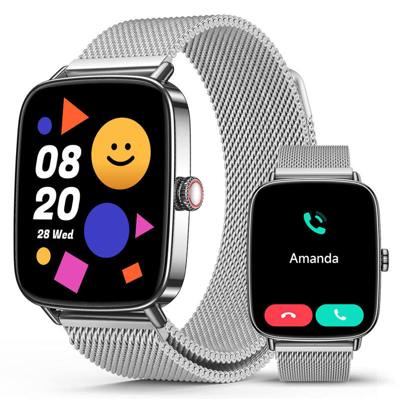 SOUYIE Smart Watches for Women Men, 1.85" AI Voice Smartwatch, 24/7 Heart Rate Monitor, Stress/SpO2/Sleep Tracker, IP68 Waterproof, Weather, 100+ Sports Fitness Tracker for Android iOS Silver Metal