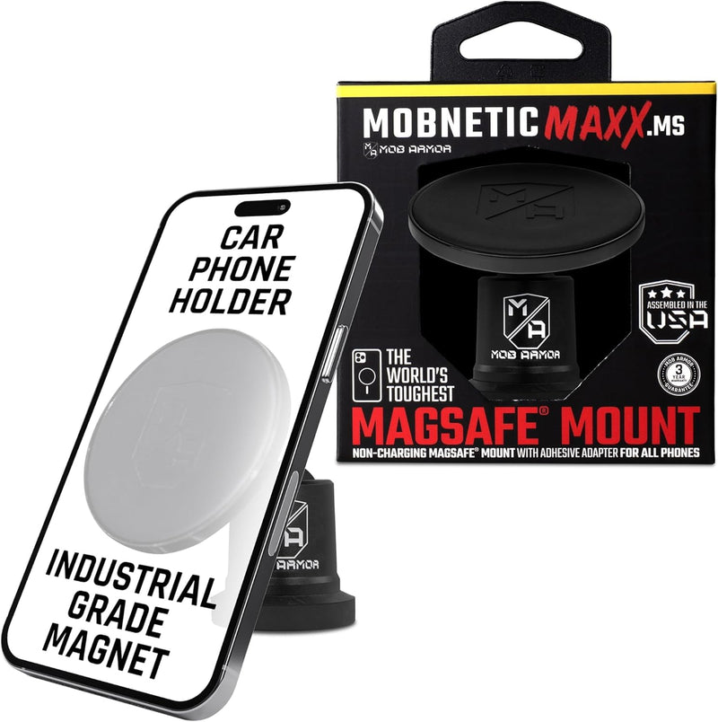 Mob Armor MobNetic Maxx MS MagSafe Phone Mount for Car, Black | Customized MagSafe Compatible, Personalized Mount, Heavy Duty Aluminum Metal, Works w/ iPhones & Androids