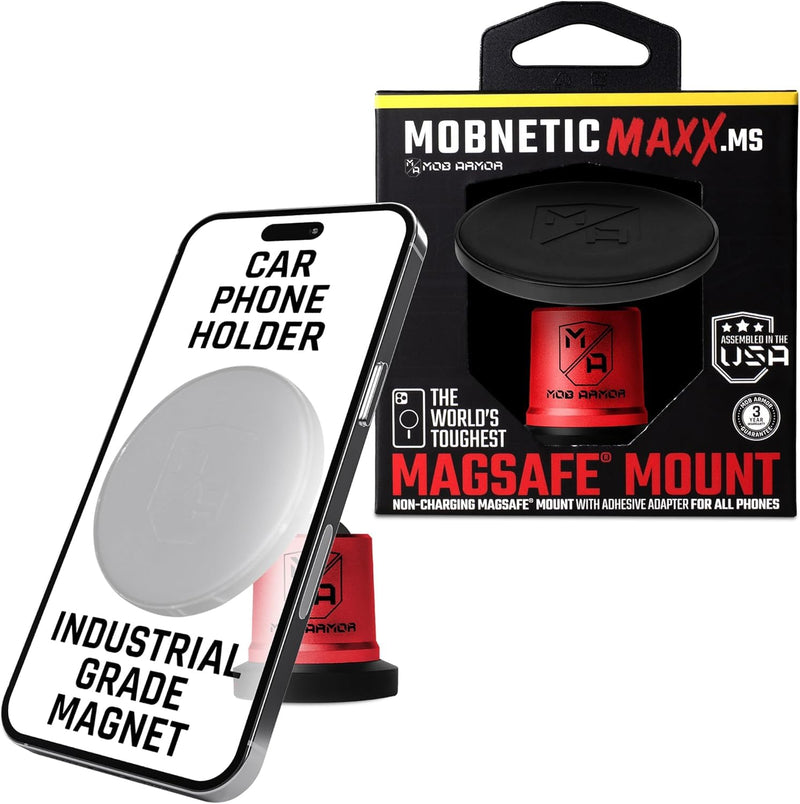 Mob Armor MobNetic Maxx MS MagSafe Phone Mount for Car, Red | Customized MagSafe Compatible, Personalized Mount, Heavy Duty Aluminum Metal, Works w/ iPhones & Androids