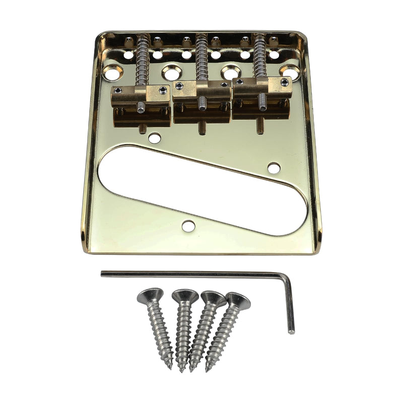 [AUSTRALIA] - Vintage Fixed Guitar Bridge with Brass Compensated 3-Saddle Steel Baseplate 10.8mm Guitar Bridge Compatible with Vintage Telecaster Tele Style Electric Guitar Replacement Parts Glod Gold 