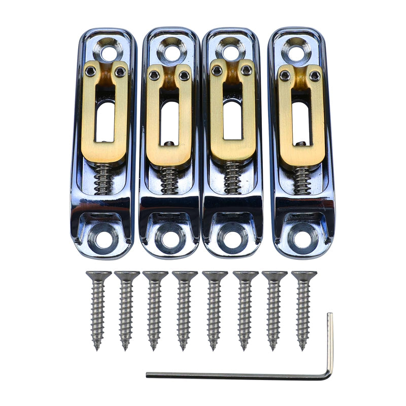 Chrome Single String Bass Guitar Bridge with Brass Saddle Individual Fixed Bridge for 4 String Electric Bass Replacement Parts 4 piece Chrome