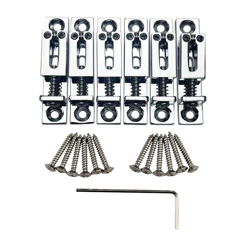 Pack of 6 10.5mm Single String Guitar Bridge Zinc Alloy Individual Fixed Hardtail Bridge for 6 String Electric Guitar Replacement Parts Chrome