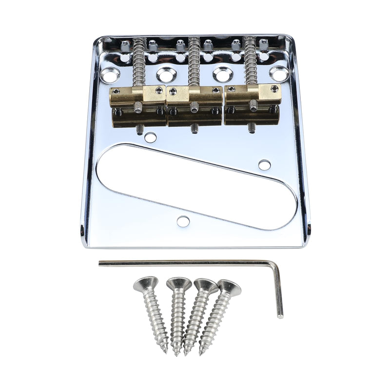 [AUSTRALIA] - Vintage Fixed Guitar Bridge with Brass Compensated 3-Saddle Steel Baseplate 10.8mm Guitar Bridge Compatible with Vintage Telecaster Tele Style Electric Guitar Replacement Parts Chrome 