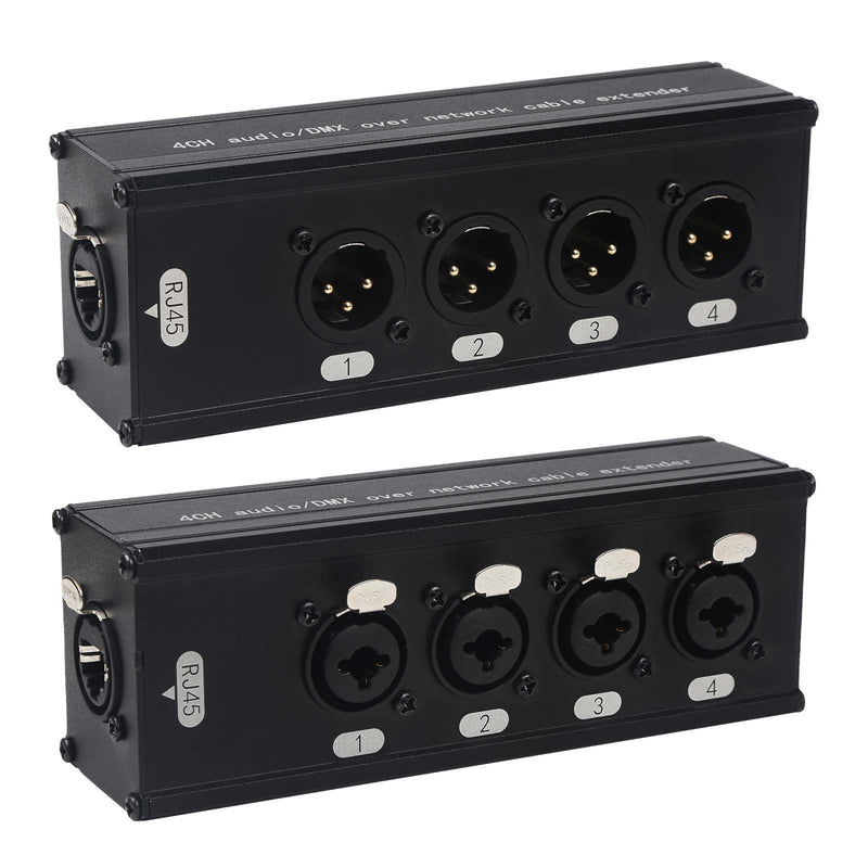 4-Channel DMX XLR to Ethernet Extender, 3-Pin XLR Male/Female & Ethercon Adapter, Cat5/Cat6/Cat7 Network Cable Converter (1 Pair: Male + Female) | Long-Distance Audio Signal Transmission XLR-XLR/6.35mm