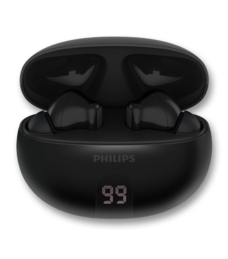 Philips T2520 True Wireless Earbuds, Bluetooth 5.4, Active Noise Cancelling, AI Mic Clear Calls, Dynamic Bass, 20H Battery, IPX4 Water Resistant, Black