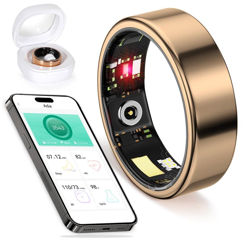 Smart Ring Fitness Monitor: Heart Rate, Blood Oxygen, Sleep & Step Tracking, IP68 Waterproof, Unisex, Compatible with iPhone & Android (Non-Medical) Rose Gold 11#(20.6mm)