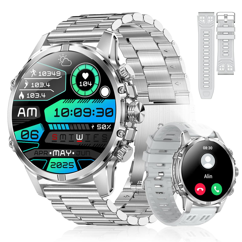 Rogbid Smart Watch, 1.75-Inch AMOLED Display, IP67 Waterproof SmartWatch for Men with Flashlight, Answer/Make Call Fitness Trackers, 120+ Sports Modes, 15 Days Battery Life, Silver