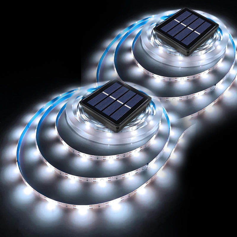 [AUSTRALIA] - Solar LED Strip Lights Outdoor Waterproof 19.6FT 180 LED Solar Powered Rope Light Cuttable 8 Modes for Outside, Garden, Patio, Deck, Fence, Pathway, Stair, Poolside, 6000K White 2 Pack White19.7ft 