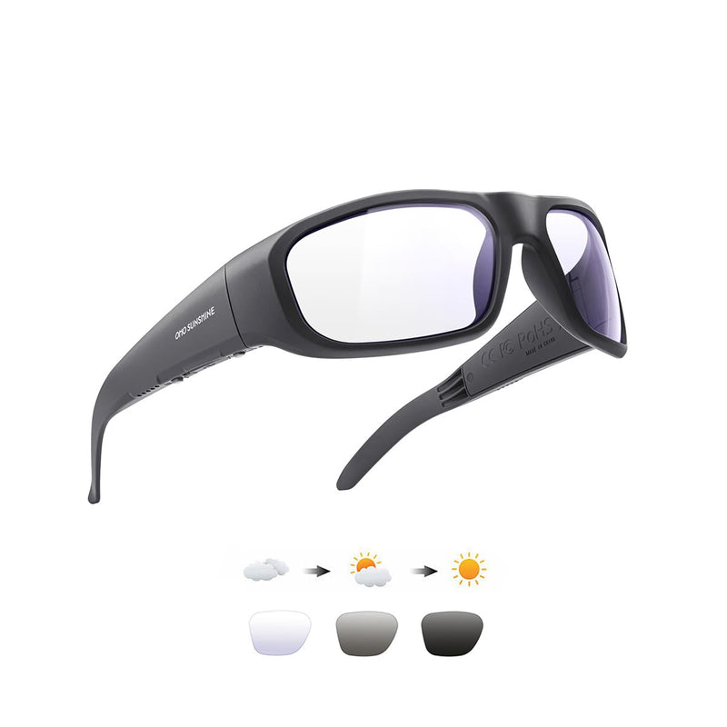 OhO sunshine Bluetooth Audio Sunglasses, Lightweight Open Ear Sport Glasses, 10H Playtime,Water Resistant with Voice Control Black Frame | Transition Lens