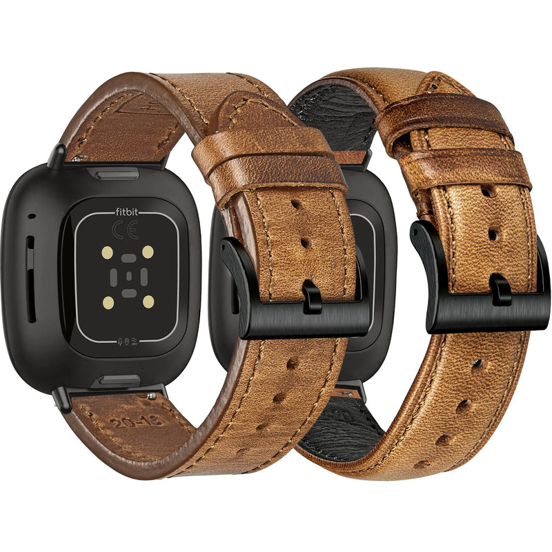 Genuine Horween Leather Watch Band Compatible with Fitbit Versa 3 / Versa 4 / Fitbit Sense 1 / Sense 2 for Men And Woman. Natural-4/Black Buckle