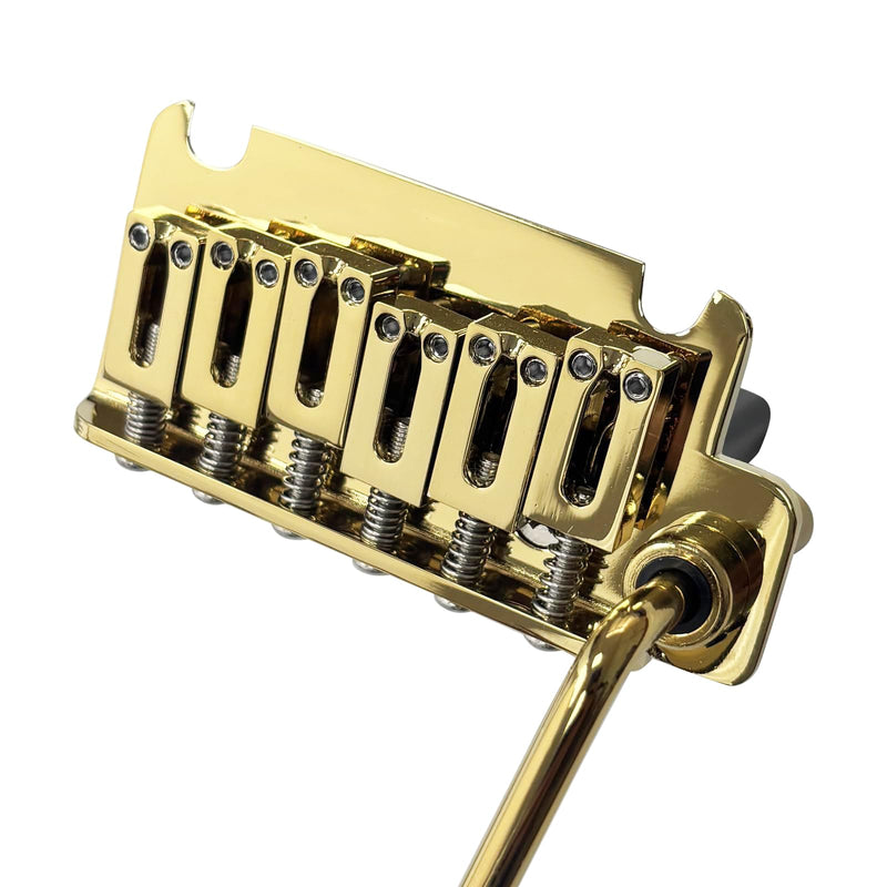 10.5mm Electric Guitar Bridge Zinc Alloy Saddles Block Stainless Steel Plate 6 String 2 Point Tremolo Bridge Compatible with Stratocaster Strat Electric Guitar Replacement Parts Gold