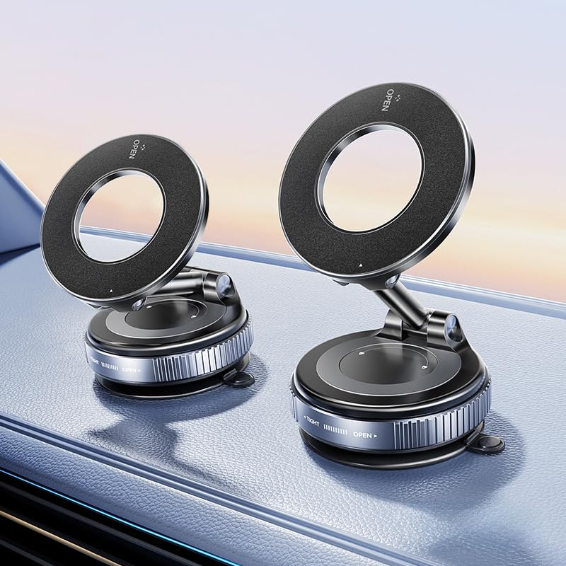 DreamBee Vacuum Magnetic Car Phone Holder-360°Rotatable Car Suction Cup Phone Mount for All Smartphones on Smooth Surfaces(80+LBS Strongest Suction&2400gf Strongest Magnetic)