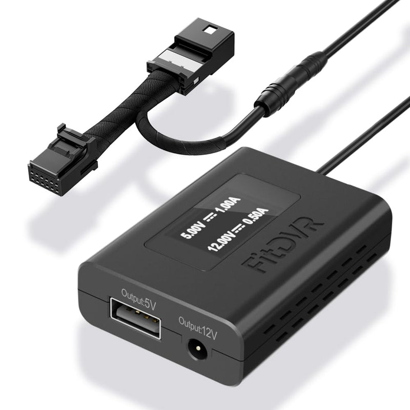 Dash Camera Power Adapter (Rear View Mirror 12-Pin) for Lexus ES and for Toyota Tacoma Highlander, LED Display USB Power Source, Easy to Install, 5V 12V Output (D3-041)