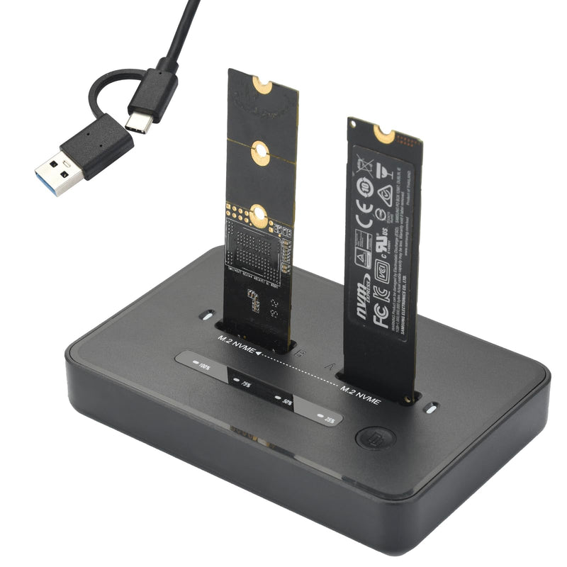ELUTENG M.2 NVMe SSD Cloner, USB 3.2 20Gbps Dual Bay NVMe Enclosure, Tool-Free Offline Clone & SSD to USB Adapter, Supports M-Key 2230/2242/2260/2280 SSDs