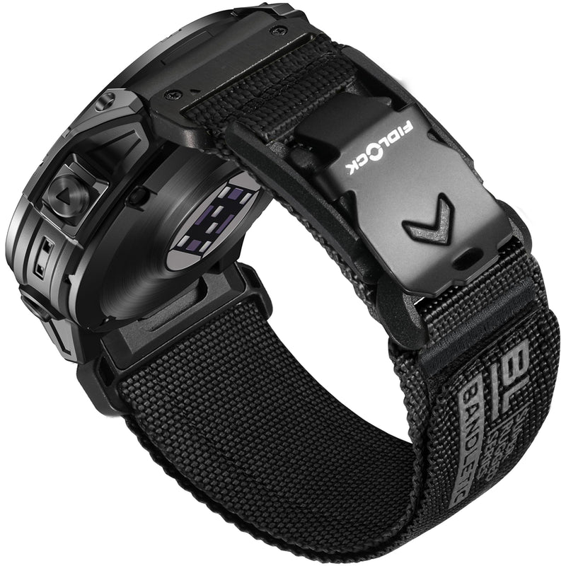 Bandletic 22mm Easy-Fit Band Compatible with Garmin Fenix 5 6 7 Watch | Rugged Nylon Strap with Magnetic Fidlock V-Buckle, For Fenix 8 47mm/7 6 Pro/5 Plus/Forerunner 965/945/Approach/Instinct 3 2 Black Large (7.1"-8.5")
