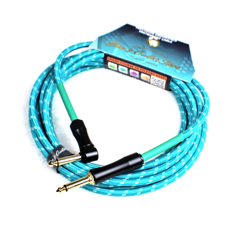 Dan's Guitar Store Instrument Cable (4.5m / 14ft Inline/Right-angle) 1/4 Jack 21AWG OFC 18k gold connector Self-silencing Precision Instrument Cable 4.5 Metre / 14 ft Inline / Right Angle