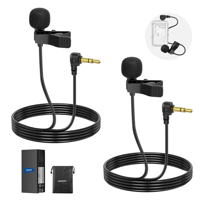 [AUSTRALIA] - NEEWER Mini Lavalier Microphone (2 Pack), 6.6ft/2m Clip On Wired Condenser Lapel Mic with 3.5mm TRS Plug, Compatible with DJI Mic 2, Rode Wireless Go II, NEEWER CM28 CM31 Camera, LM5 