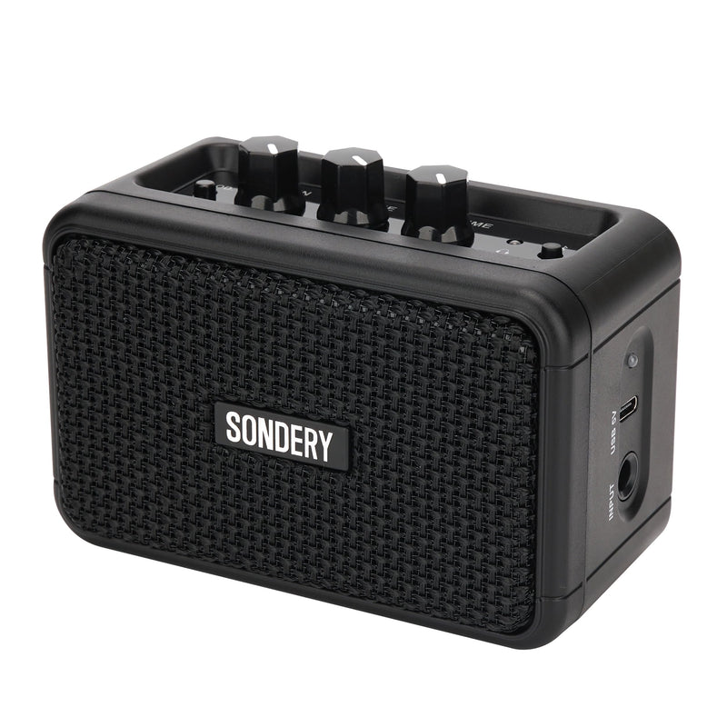 Sondery Mini Guitar Amp for Electric Guitars 5W Two Speakers Rechargeable Portable Pratice Small Amplifier with Overdrive/Clean Effects and Bluetooth Black