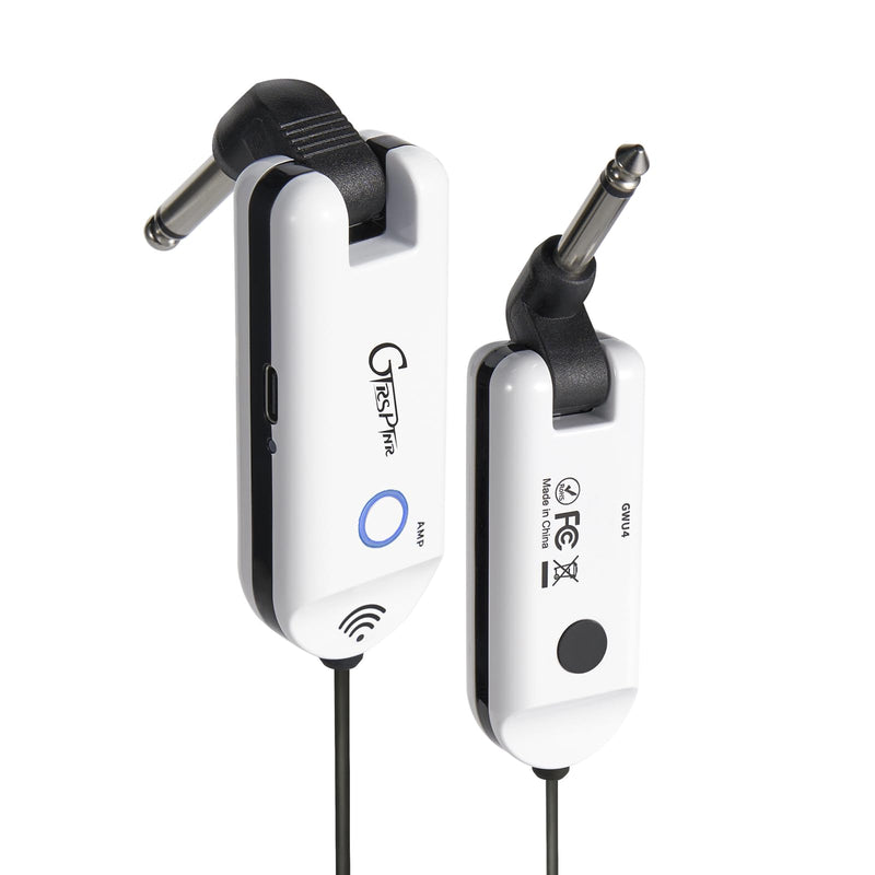 GTRS GWU4 UHF Guitar Wireless System 4 Channels Rechargeable Transmitter and Receiver, Auto Match, Low Latency, 100 Feet Range, Stable Connectionfor Electric Guitars Bass and More (White) White