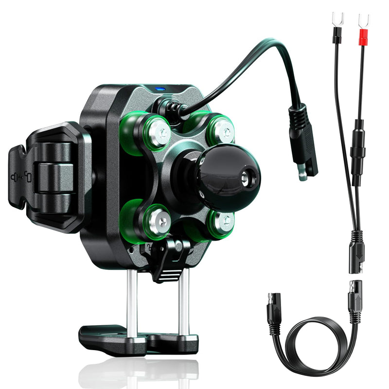 [AUSTRALIA] - iMESTOU Motorcycle Phone Mount with Wireless Charger 15W & USB-C Port 36W, Shock Absorption 1" Ball Mount Fits for 5.4"-7.2" Phones Up to 15mm Thick, Works with 12-24V Vehicles (without mounting base) 