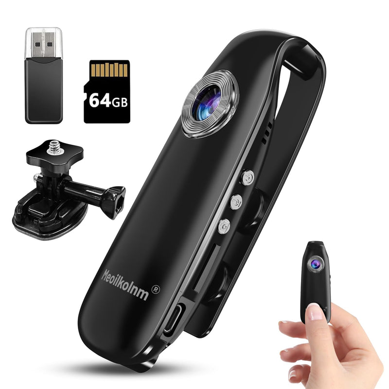[AUSTRALIA] - Meoilkolnm Mini Body Camera with Audio and Video Recording 1080P 64GB Motion Detection Video Recorder Wearable POV Camcorder with Magnetic Pocket Portable DV for Cycling,Pets,Walking,Travaling 