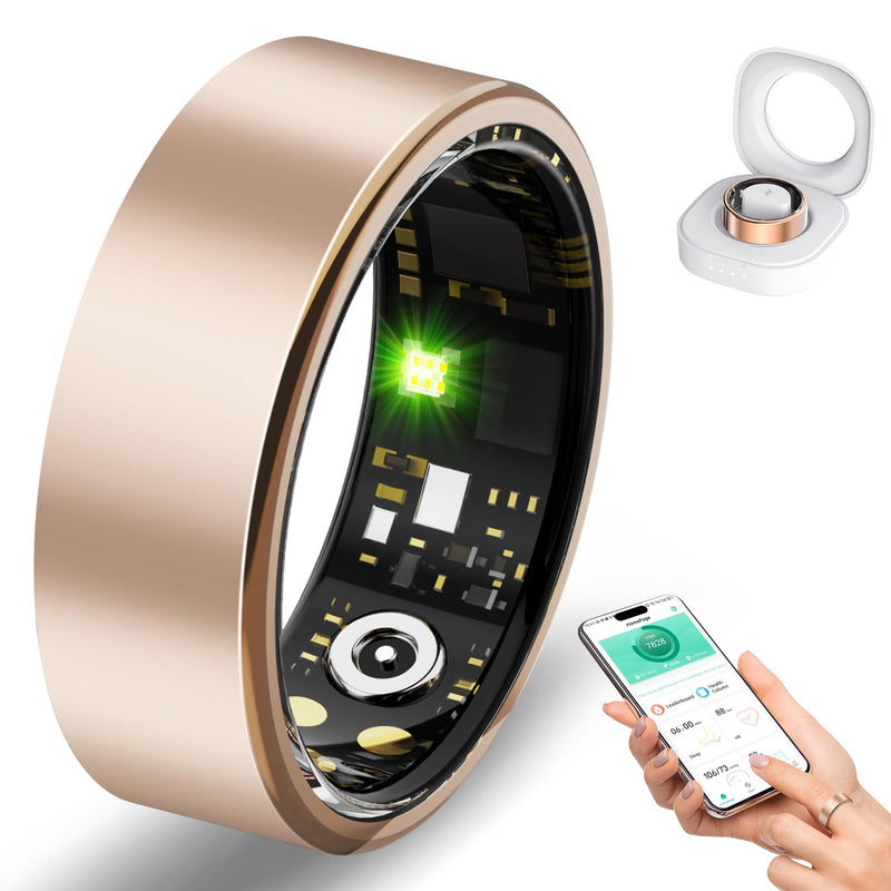 Smart Ring for Women Men, Sleep Tracker Ring with Heart Rate, Blood Oxygen, Fitness Ring for Activity Tracker/Steps/Calories, No Subscription, Waterproof Health Rings,Utra Battery Life (Rose Gold, 12)