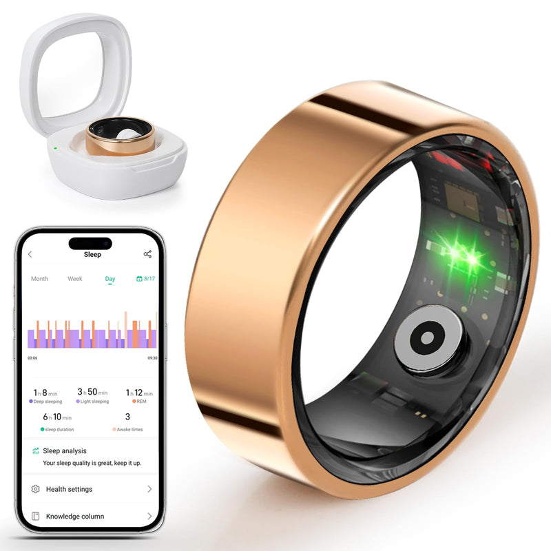 smart ring for women health rings smart ring blood pressure monitor fitness rings for women ring fitness tracker blood pressure ring for men fitness rings Waterproof for iPhone and Android, gold #7 Rose Gold 7#(17.3mm)