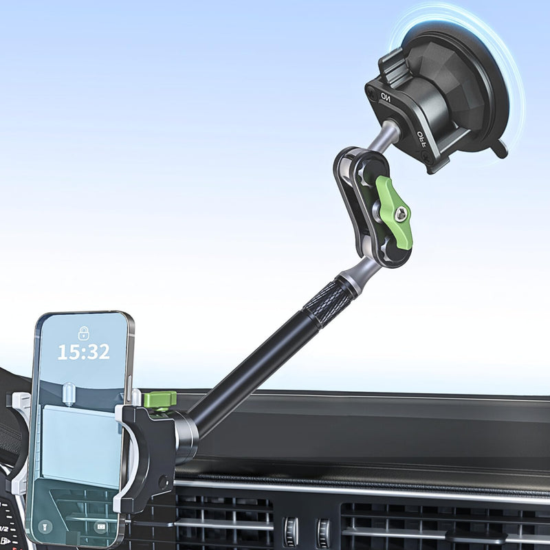 Car Phone Holder-Phone Mount for Car Windshield & Truck-Holder with 360° Rotating Metal Arm-Mount with Super Stable Suction Cup for All Vehicles Extended