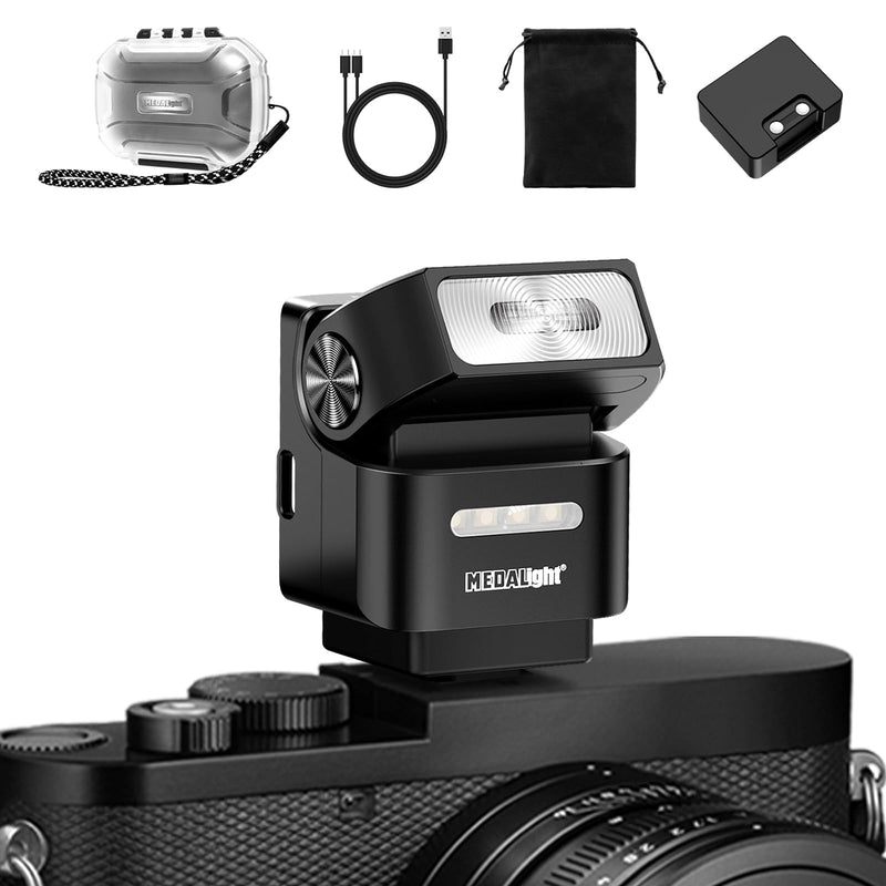 MEDALight F2 Mini Camera Flash 2.4GHz Wireless Off-Camera Flash for Canon/Sony ZV1/Fuji/Nikon/Ricoh Gr3/Digital Camera/Hot Shoe Flash for DSLR Camera/Magnetic Base & 10m Remote Control(Black).