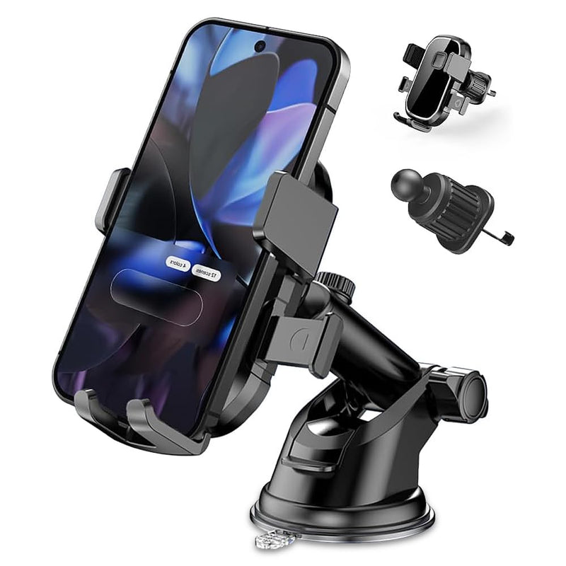 Upgraded 3-in-1 Phone Holders for Your Car, Heavy-Duty Car Phone Mount for Dashboard, Windshield & Vent, Universal Cell Phone Holder for iPhone & Android