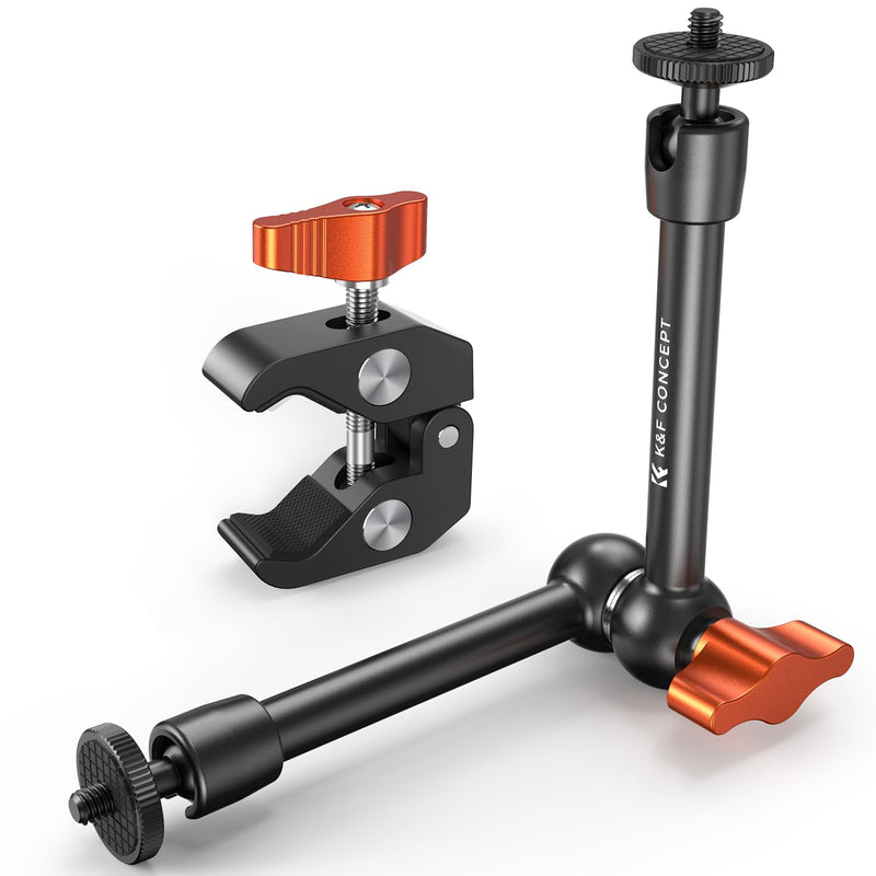 [AUSTRALIA] - K&F CONCEPT 9.8" Magic Arm Clamp Kit with 1/4" & 3/8" Thread Screw 360° Ball Heads Articulating Magic Arm Camera Mount for Monitor, Flash, LED Light, Microphone, Camera Cage, Action Camera 9.8" with Clamp 