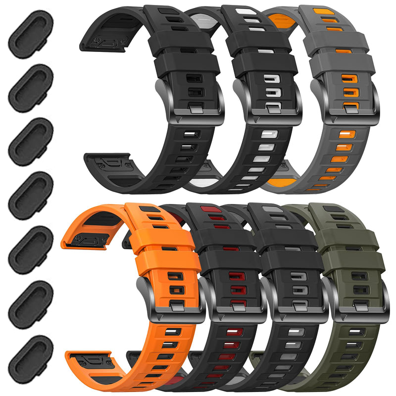 22mm Watchband Compatible With Garmin Fenix 8 Pro tactix 8 47mm/Fenix E/Fenix 7 Pro/7/Fenix 6 Pro/6/5 Plus/5,Silicone QuickFit Strap for Descent G2/G1 Solar/Forerunner 970/965/955/945/935 7Pack1