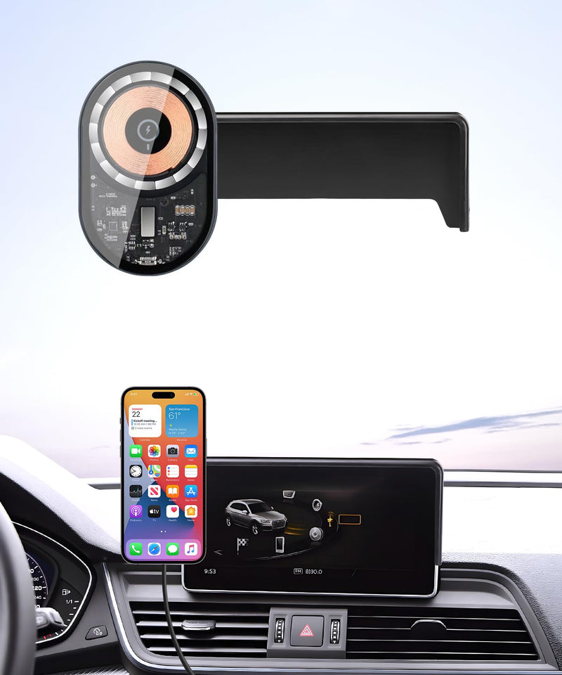 Wireless Charging Car Phone Holder for Audi Q5,A5,RS5,A4,Allroad,8.3"Screen | Magsafe Accessories Fast Charging Magnetic cell phone Holder Clip Compatible with iPhone Android, 3D Fit Vehicle Phone Stand