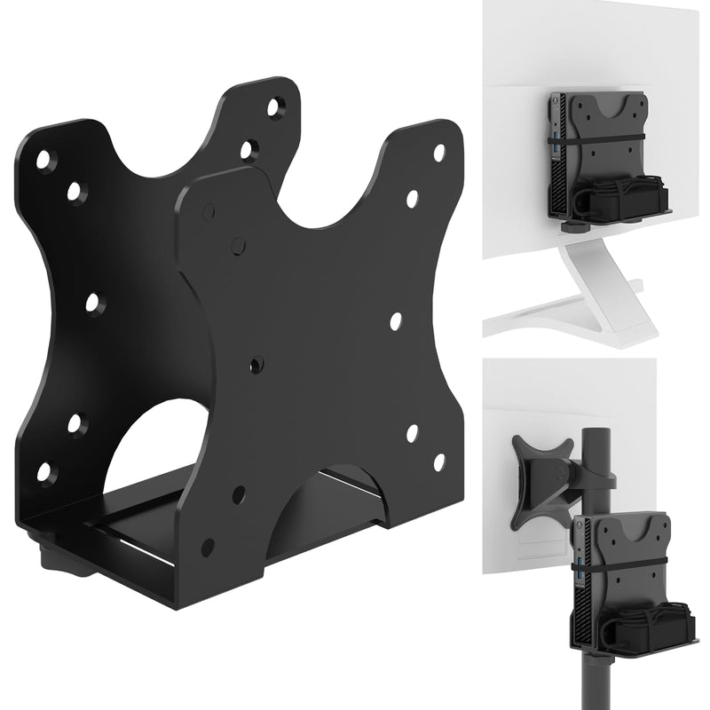 Yimaut Adjustable Mini PC Vesa Mount Bracket Behind Monitor, Under Desk, Attached to Monitor Arm, Wall or Stand Pole for HP, Dell, KAMRUI, Mac Mini, GMKtec, Cable Boxes, Wi-Fi Routers and Small CPUs