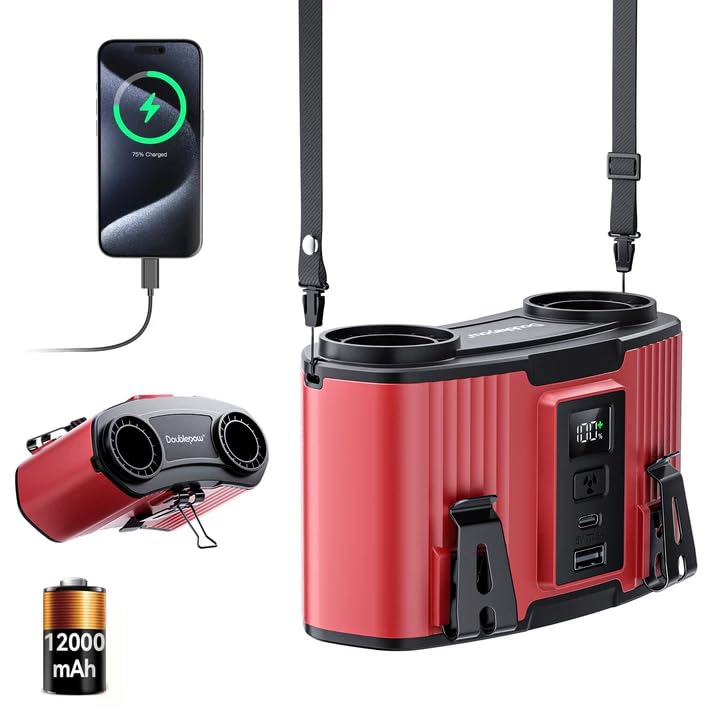 Doublepow 12000mAh Portable Waist Fan, Personal Waist Fan, Dual Air Ducts Motors, USB Rechargeable Clip On Belt for Working, 10 Speeds & 23H Wearable Neck Cooling, for Outdoor, Work, Travel (Red) Red