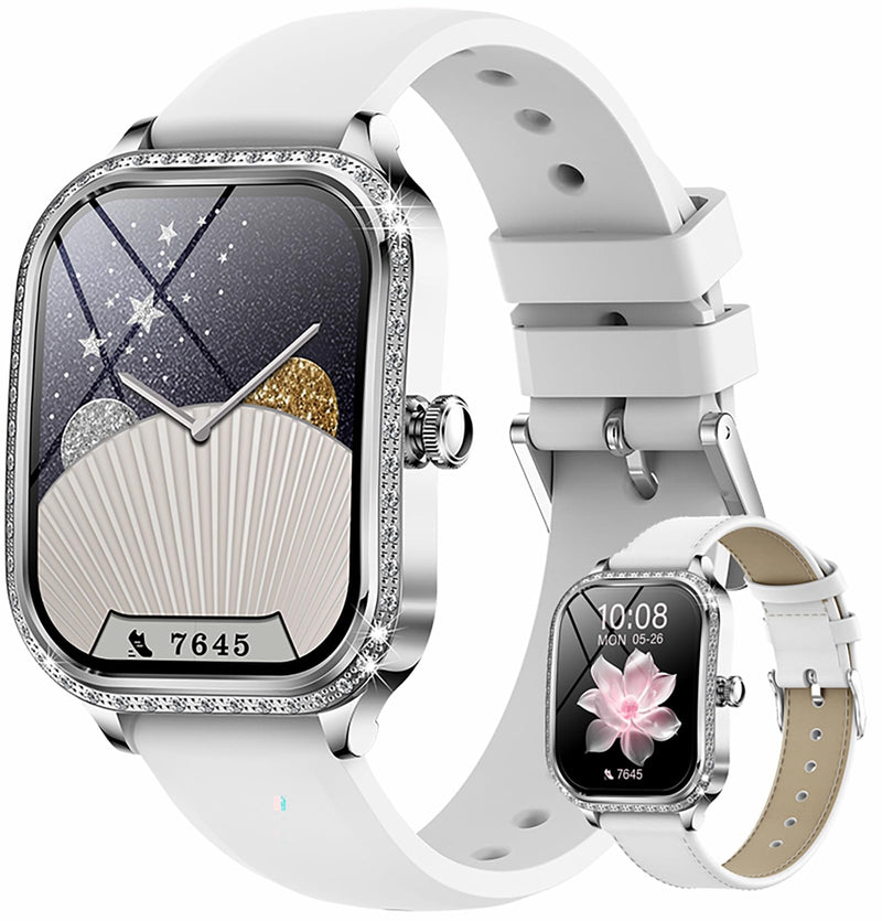 Diamonds Smart Watches for Women, Answer/Make Call Fitness Tracker for Android iOS Phones with AI Voice Control Heart Rate Sleep Monitor Pedometer Grey
