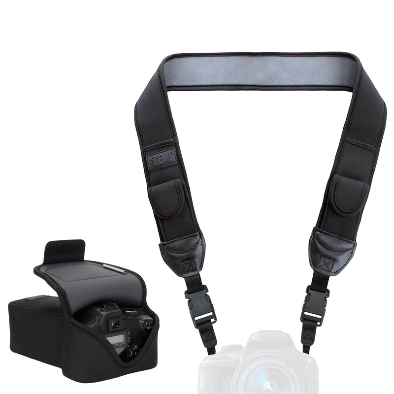 USA Gear Zoom Camera Sleeve (Black) TrueSHOT Neck Strap (Black) – Bundle