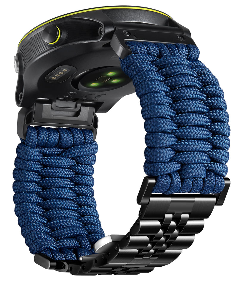 BINLUN Compatible with Garmin Watch Band 22mm Braided 550 Paracord Stainless Steel Sport Strap Fit for Quickfit Fit for Fenix