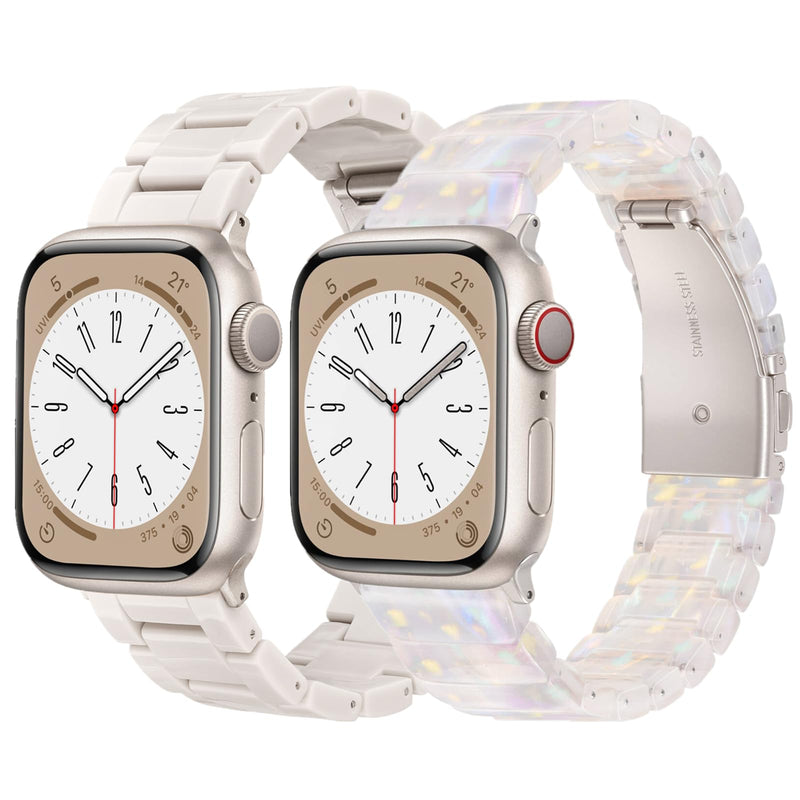 V-MORO 2 Pack Resin Band Compatible with Series 7/8/9/10 Apple Watch Bands 41mm/40mm/38mm/42mm Lightweight Fashion Strap for iWatch Series 6/5/4/3/2/1/SE Wristband Replacement Women