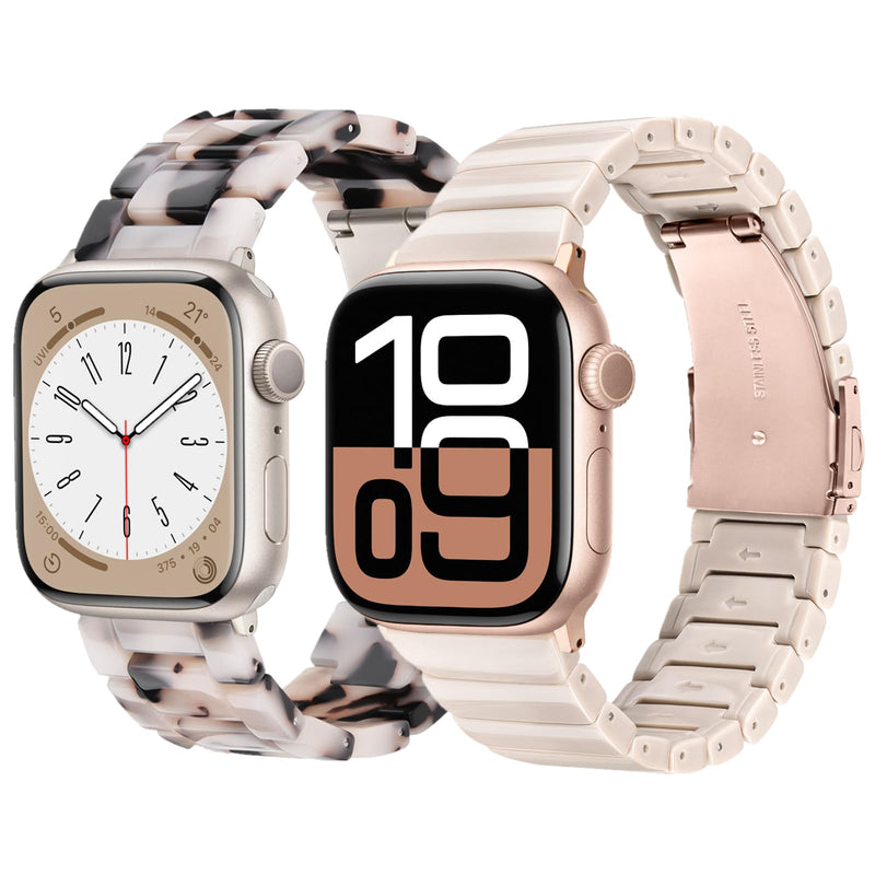 V-MORO 2 Pack Resin Lightweight Band Compatible with Series 7/8/9/10 Apple Watch Bands 41mm/40mm/38mm/42mm Fashion Strap for iWatch Series 6/5/4/3/2/1/SE Bracelet Wristband Women Men