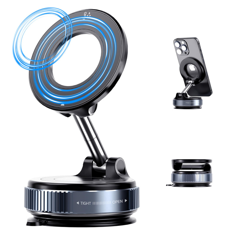Vacuum Suction Cup Magnetic Phone Holder, Upgraded 360° Adjustable Magnetic Suction Cup Phone Mount for Car/Gym/Mirror/Smooth Surface, for iPhone, Android Smartphones(Black) BLACK